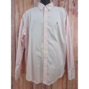 Ralph Lauren Mens Classic Fit XXL Pink & White Striped Button-Down Shirt
